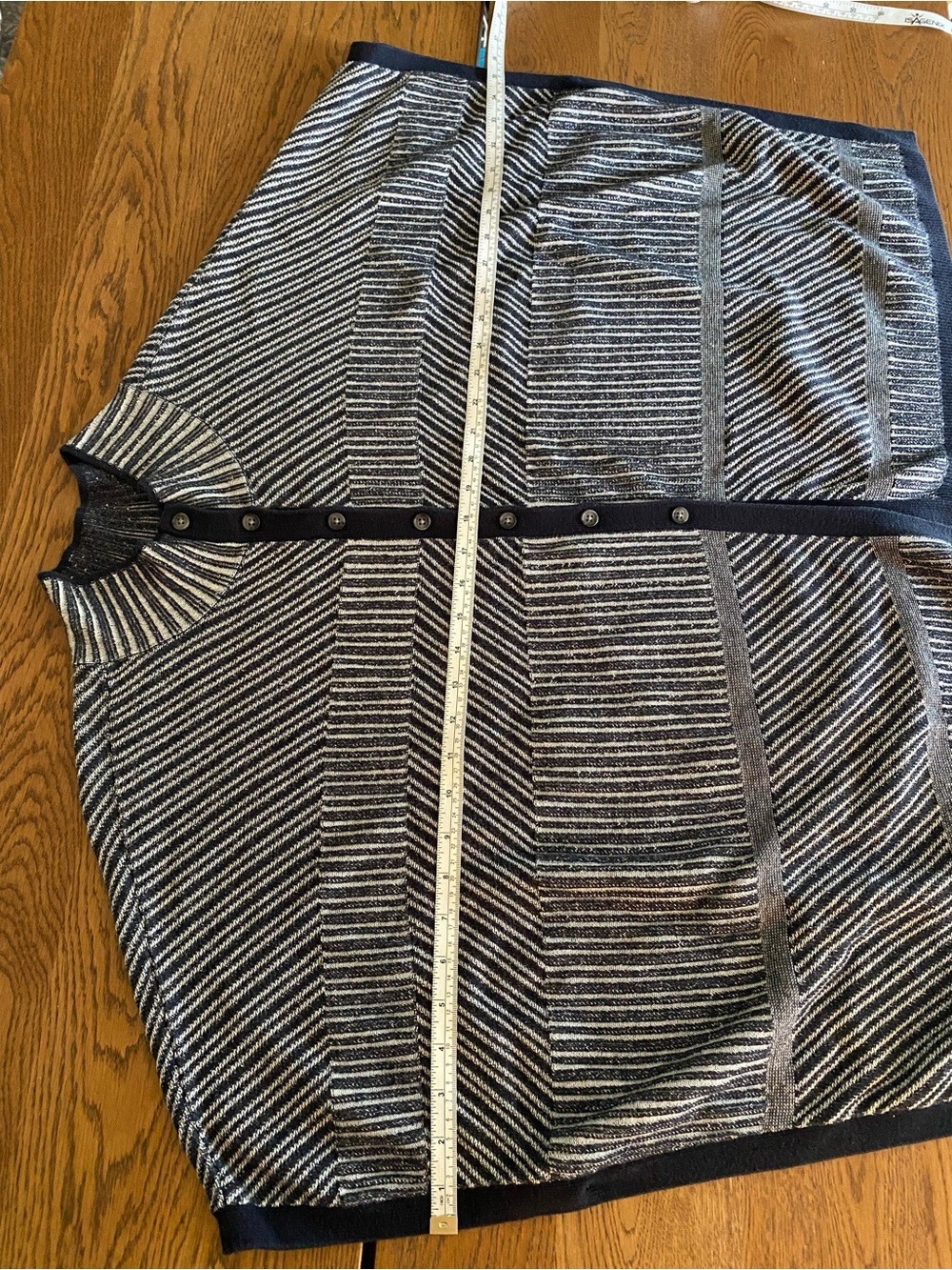 Banana Republic Navy White Knit Poncho Cape Cardigan Cotton Blend L/XL Fall - Picture 12 of 15